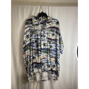 OCI Old College Inn Hawaiian Shirt Mens XL Blue Tropical Rayon Excellent Aloha